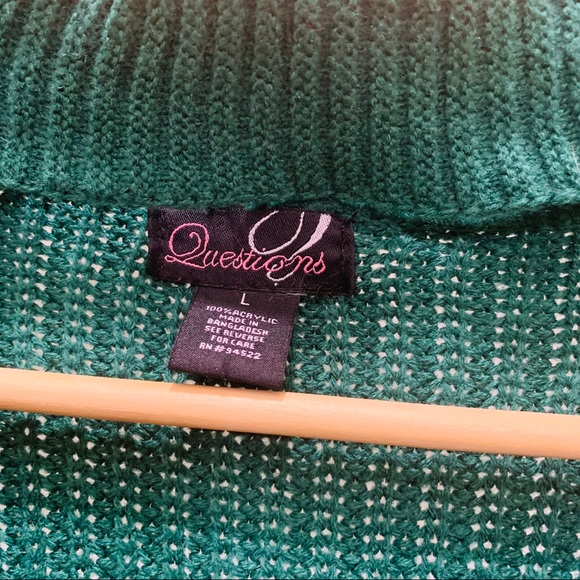 Questions Chunky Knit Chocker Sweater Green Size L - Picture 3 of 7